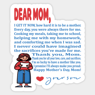 Child's Heartfelt Gratitude to Mom Sticker